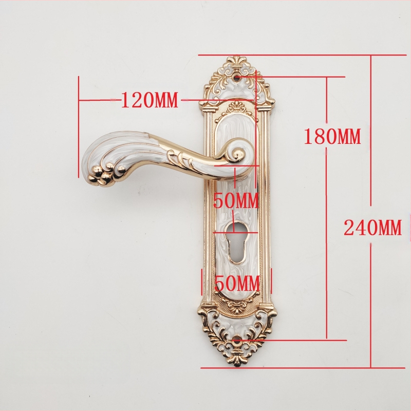 Vidaus durų spyna, Europos stiliaus medinių durų rankenų spyna, modelis T811, medžiaga mangano plienas panelė + aliuminio lydinio rankena, panelės skylčių atstumas 180 mm, prekinis ženklas Ming Baocheng