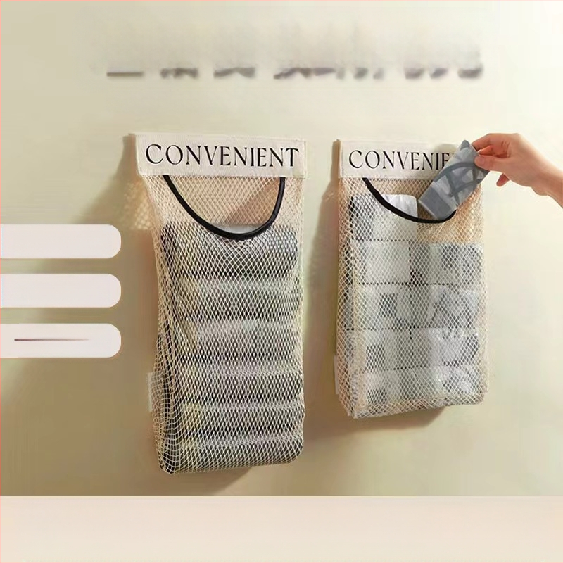 Kabantis saugyklos maišelis - elastinio tinklo medžiaga, multifunkcinis sieninis organizatorius kosmetikai, smulkmenoms ir saldumynams
