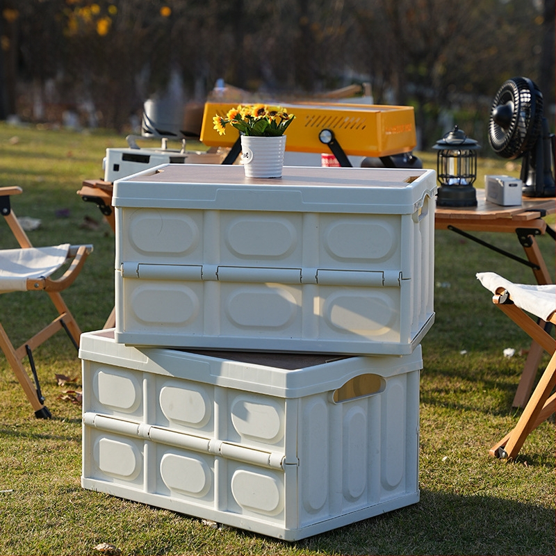 Sulankstoma lauko laikymo dėžė automobilių stovyklavimui - ABS + medinė plokštė, pledės raštas, dulkių nepralaidi