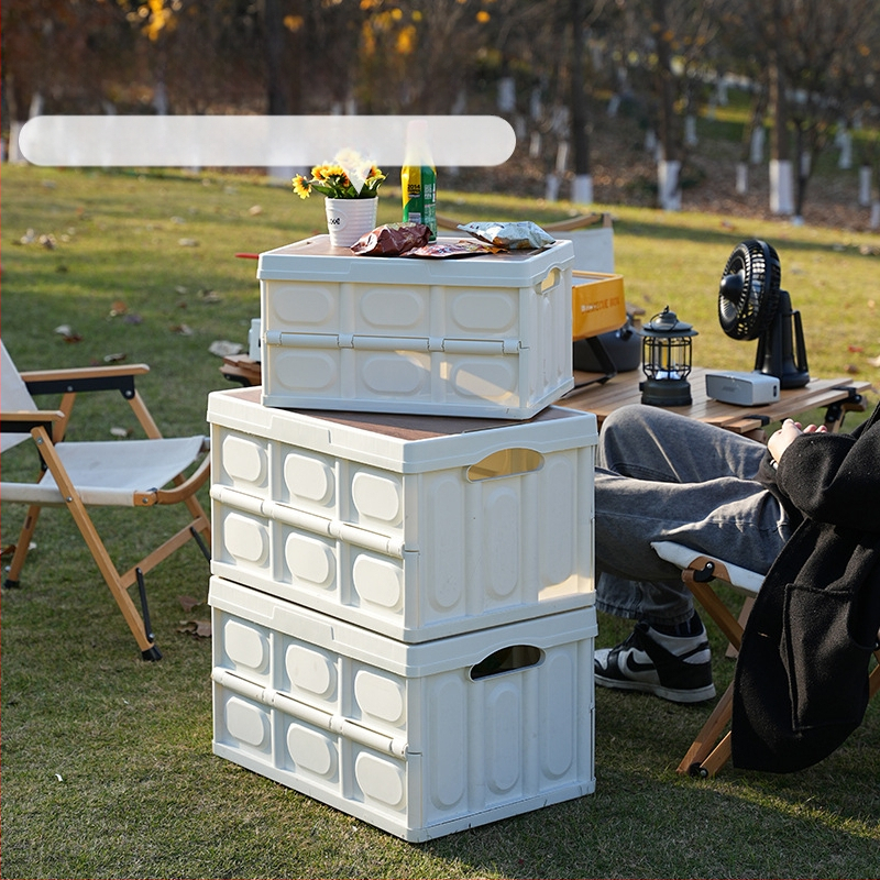 Sulankstoma lauko laikymo dėžė automobilių stovyklavimui - ABS + medinė plokštė, pledės raštas, dulkių nepralaidi