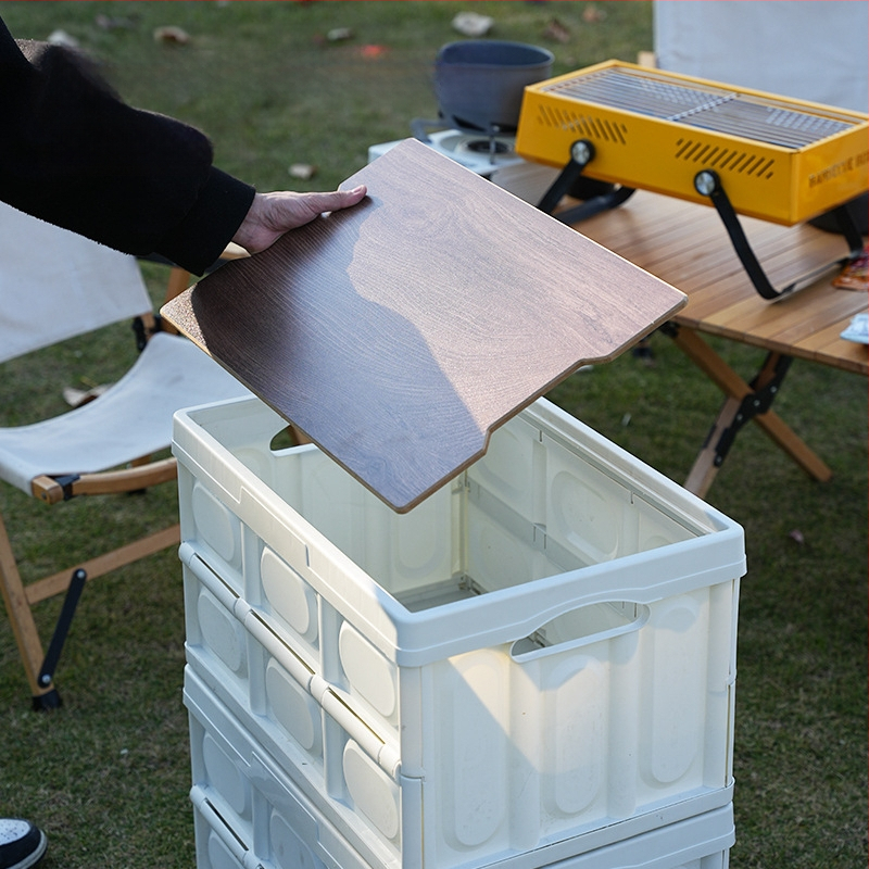 Sulankstoma lauko laikymo dėžė automobilių stovyklavimui - ABS + medinė plokštė, pledės raštas, dulkių nepralaidi