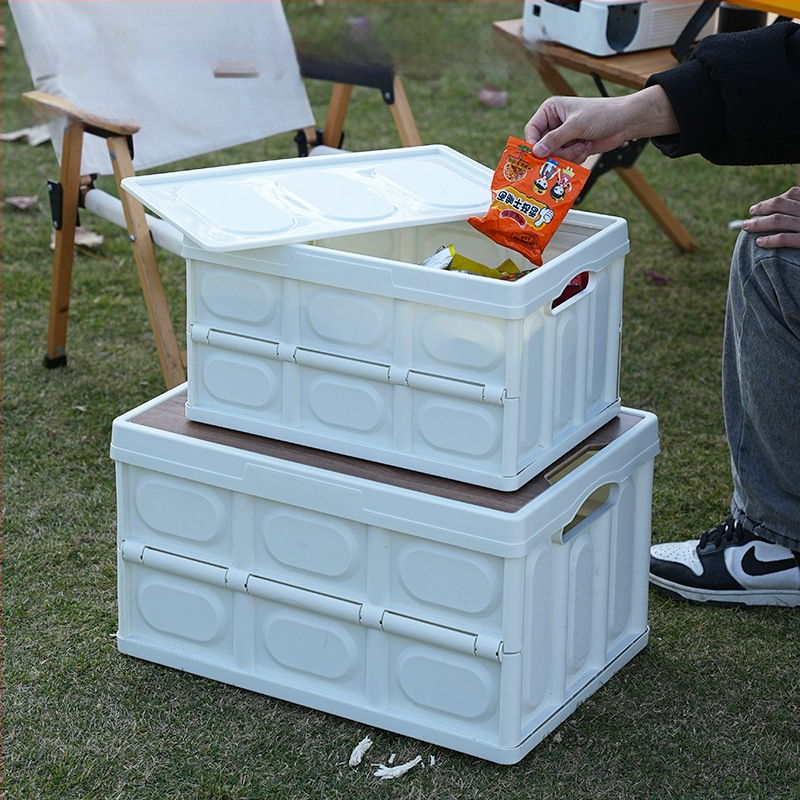 Sulankstoma lauko laikymo dėžė automobilių stovyklavimui - ABS + medinė plokštė, pledės raštas, dulkių nepralaidi