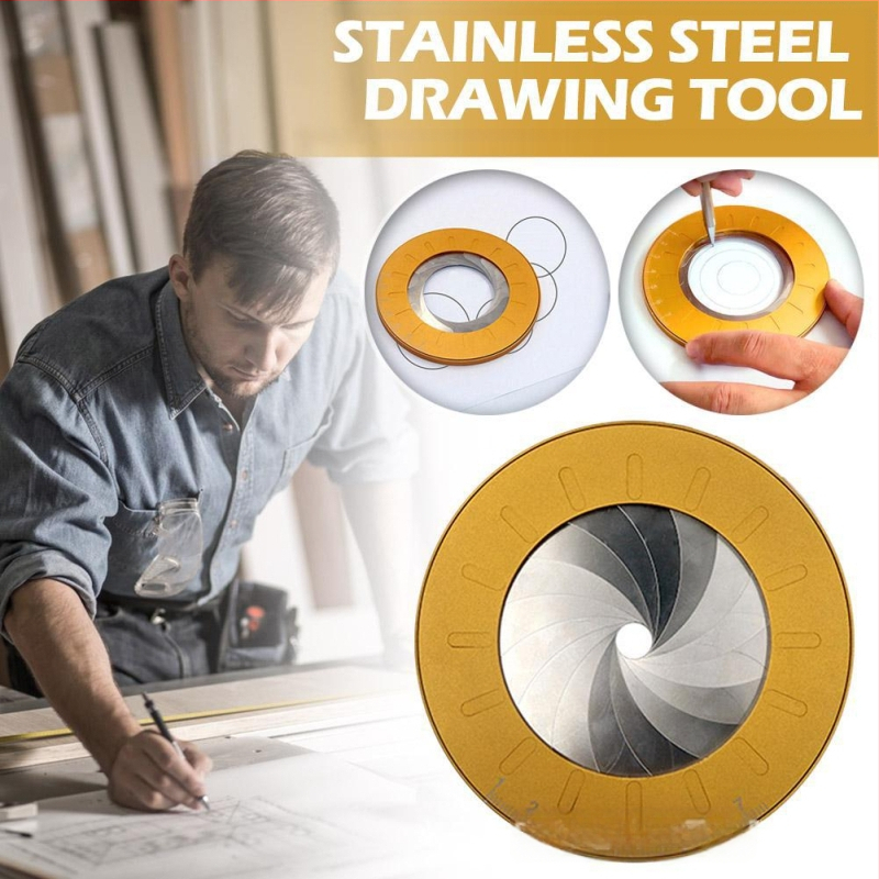 Nerūsējošā tērauda apaļais zīmēšanas lineāls, rotējošs un regulējams, ar logotipa drukas iespēju un pielāgošanu