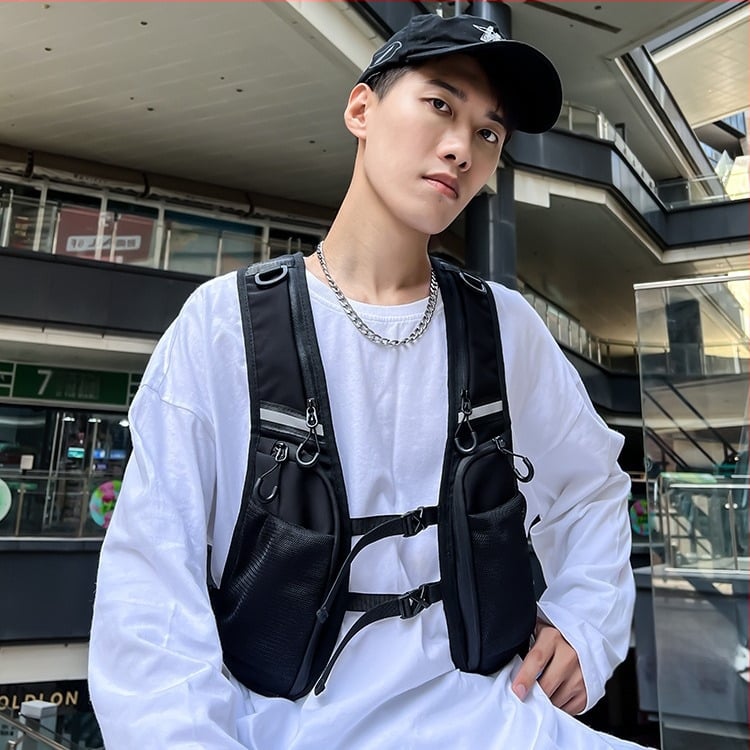 Unisex krūtinės maišas dviratininkams lauke – fluorescencinis, atsparus vandeniui, ultra lengvas, atsparus dėvėjimui, lengvinantis apkrovą (Oxford audinys; pamušalas: nailonas; naktinis atšvaitas)