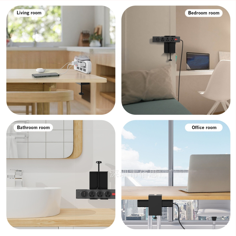 Železný kreatívny držiak na viac zásuviek s adhéznym upevnením, stolný a nástenný montáž, bez vŕtania, kábelový organizér