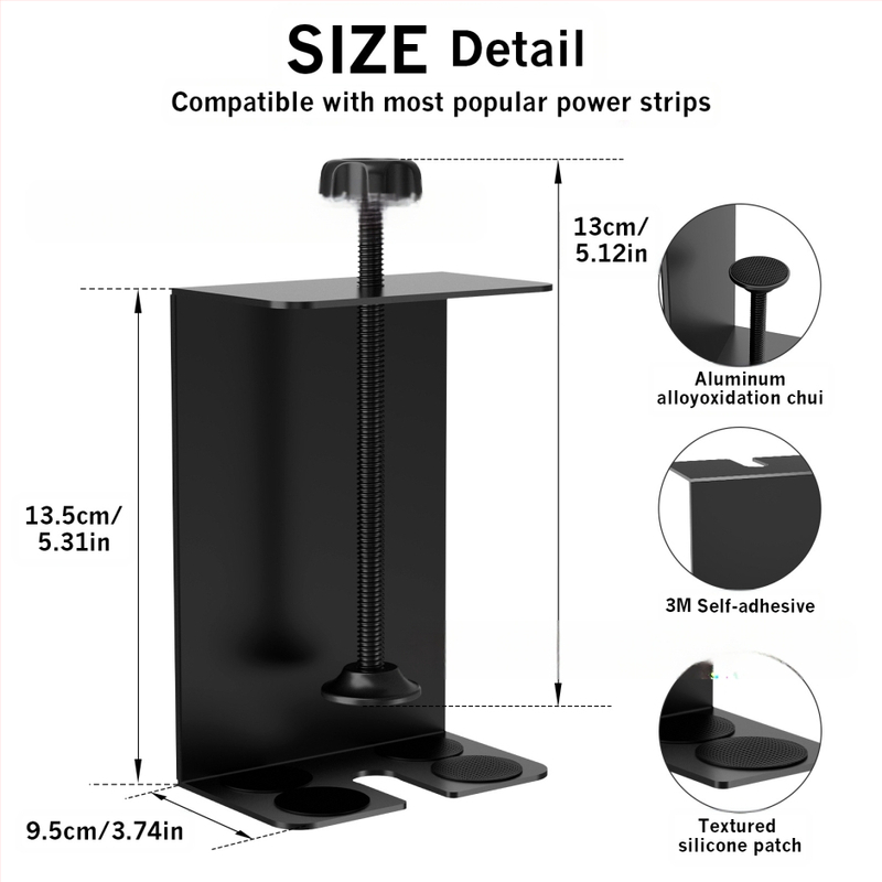 Železný kreatívny držiak na viac zásuviek s adhéznym upevnením, stolný a nástenný montáž, bez vŕtania, kábelový organizér