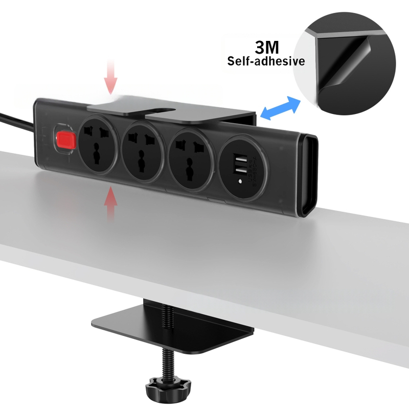 Železný kreatívny držiak na viac zásuviek s adhéznym upevnením, stolný a nástenný montáž, bez vŕtania, kábelový organizér