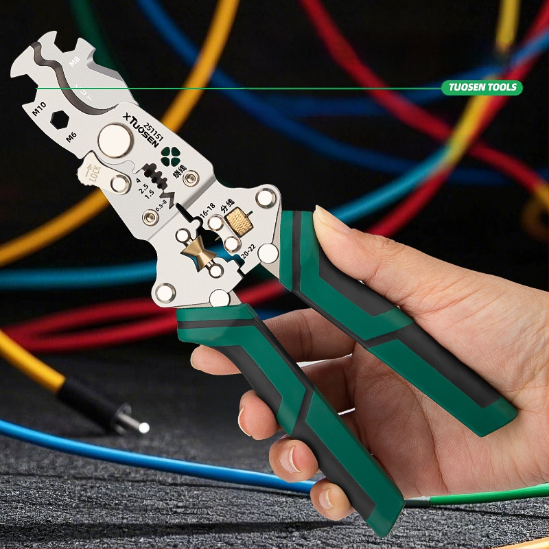 Tuosen sklopivi alat za skidanje izolacije s vodiča – svestrane klešta za skidanje izolacije, kabelski rezač, model 251151, težina 0.24 kg