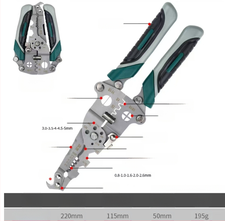 Klešta za skidanje izolacije kablova, sklopiva, višestruka namjena, ručna, težina 200 g