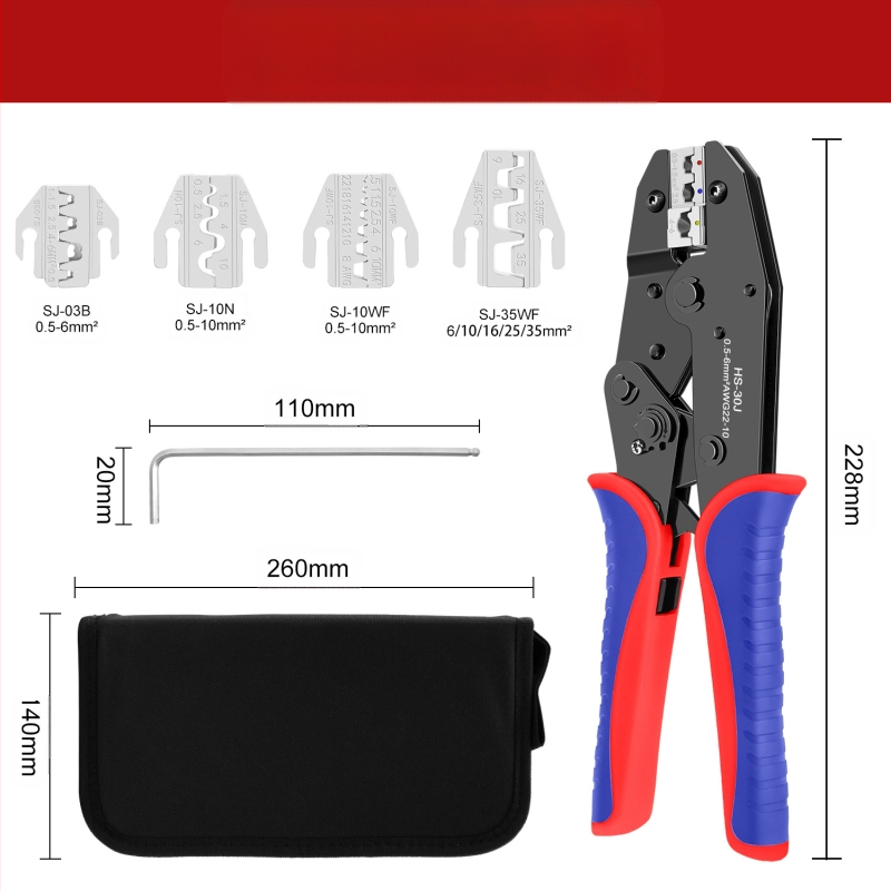 Daugiafunkcinės crimpavimo replės rinkinys – skirtas izoliuotiems, plikiems ir kištukiniams terminalams, SANJIANG, aukštos anglies plienas, svoris 1.2