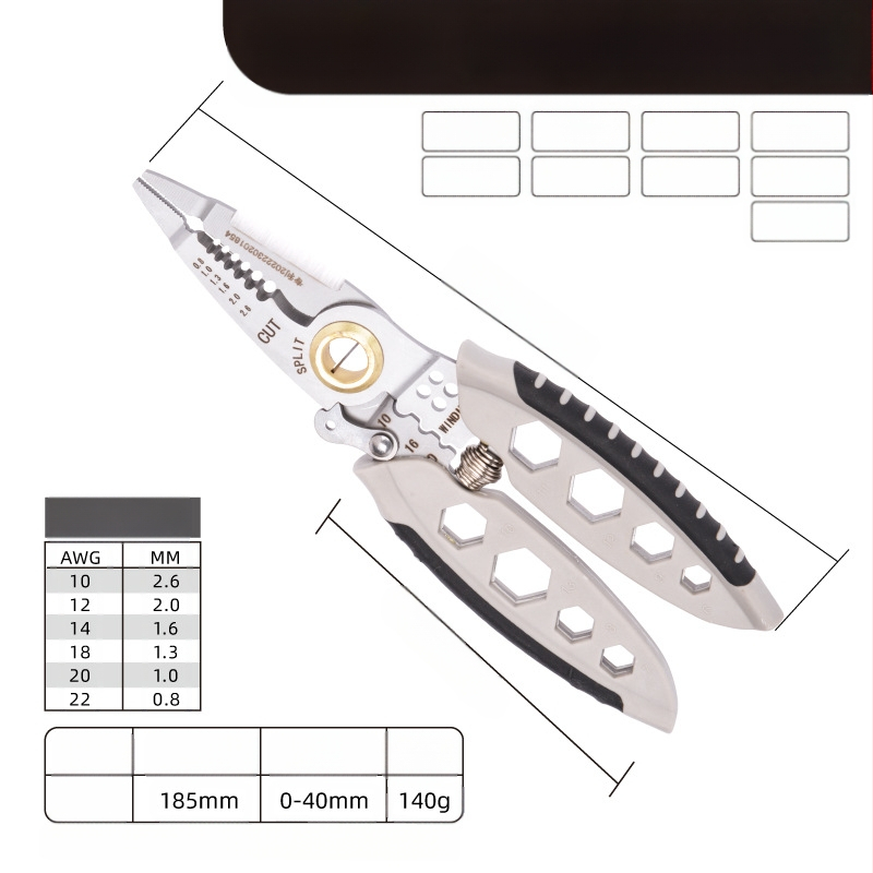 Klešta za skidanje izolacije kablova za električare — Senssheng, materijal: krom-vanadij čelik, težina 150 g, funkcija: skidanje izolacije, značajke: standardne