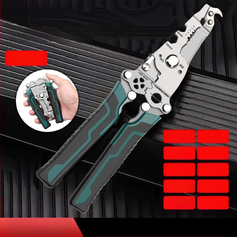 Električarske kliješta za rezanje i skidanje izolacije žica, višenamjenske s ravnom glavom, sklopne, težina 0,2 kg, Sco