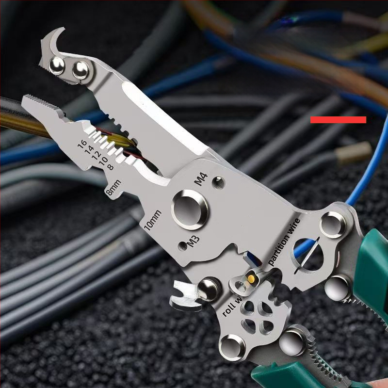 Električarske kliješta za rezanje i skidanje izolacije žica, višenamjenske s ravnom glavom, sklopne, težina 0,2 kg, Sco