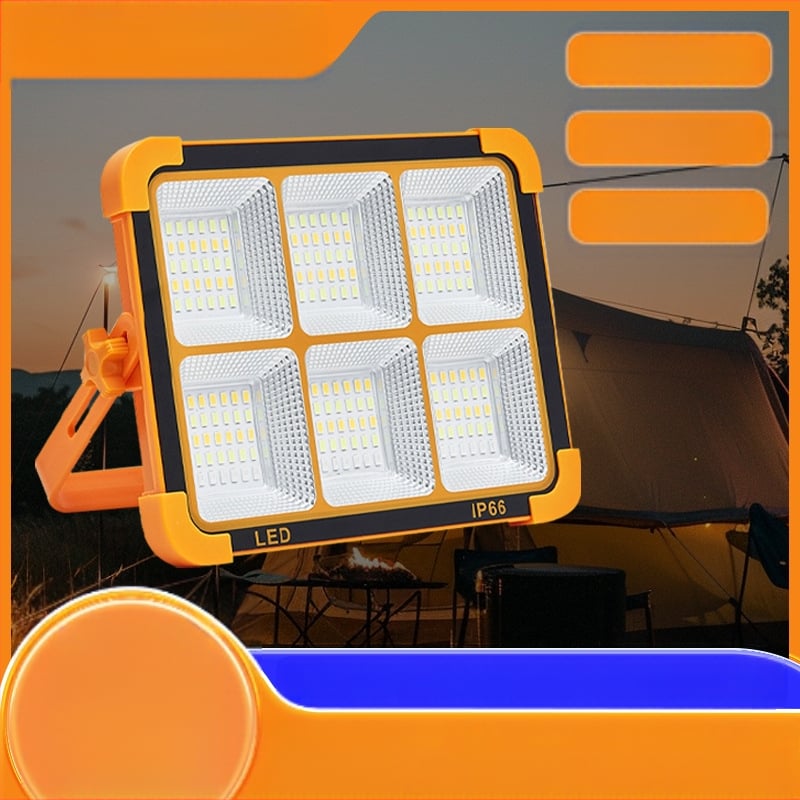 Saulės energijos kempingo lemputė – nešiojama LED prožektorius vidaus ir lauko naudojimui, USB avarinis apšvietimas, 6V