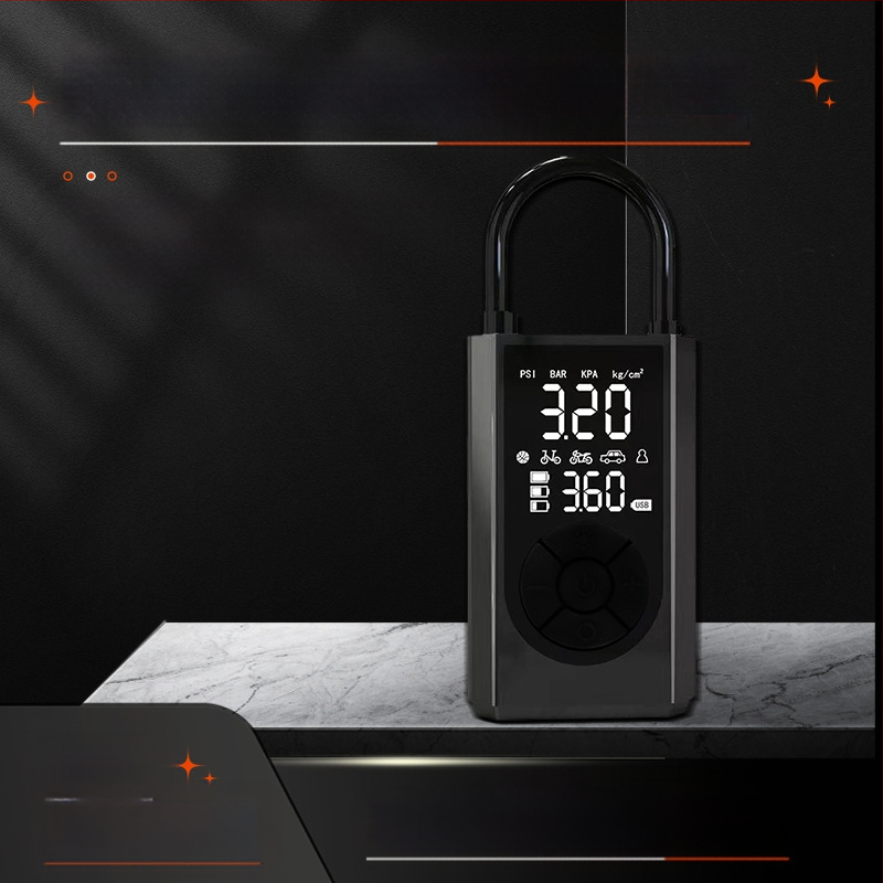 Nešiojama rankinė metalinė oro pompa su skaitmeniniu displeju ir padangos slėgio matuokliu, srautas 70 L/min, galia iki 80 W