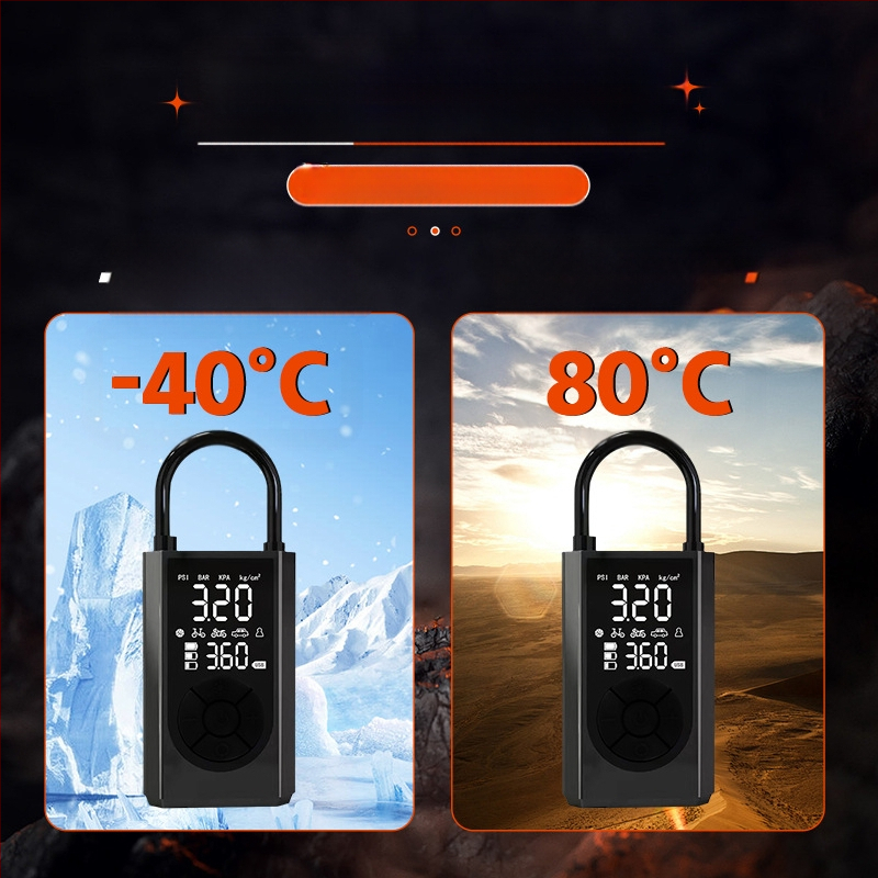 Nešiojama rankinė metalinė oro pompa su skaitmeniniu displeju ir padangos slėgio matuokliu, srautas 70 L/min, galia iki 80 W