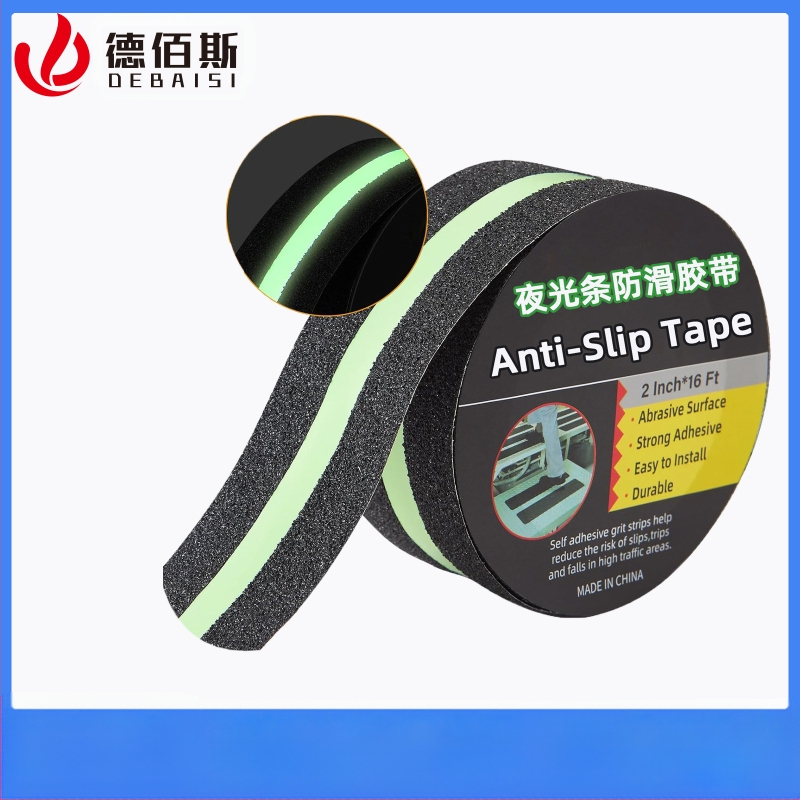 Gaismains mirdzoša slidināšanas lente kāpnēm, PVC pamats, akrila līme, biezums 0,8 mm, temperatūras diapazons 0–60°C