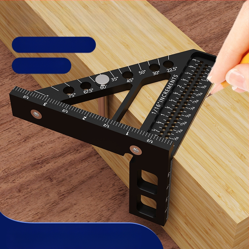 Ξυλουργικός χάρακας με οπή τριγώνου, μετρητής ευθείας γωνίας και χαράκτης, κράμα αλουμινίου