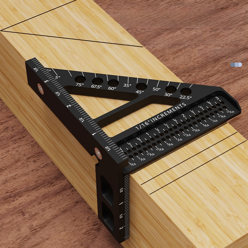 Ξυλουργικός χάρακας με οπή τριγώνου, μετρητής ευθείας γωνίας και χαράκτης, κράμα αλουμινίου