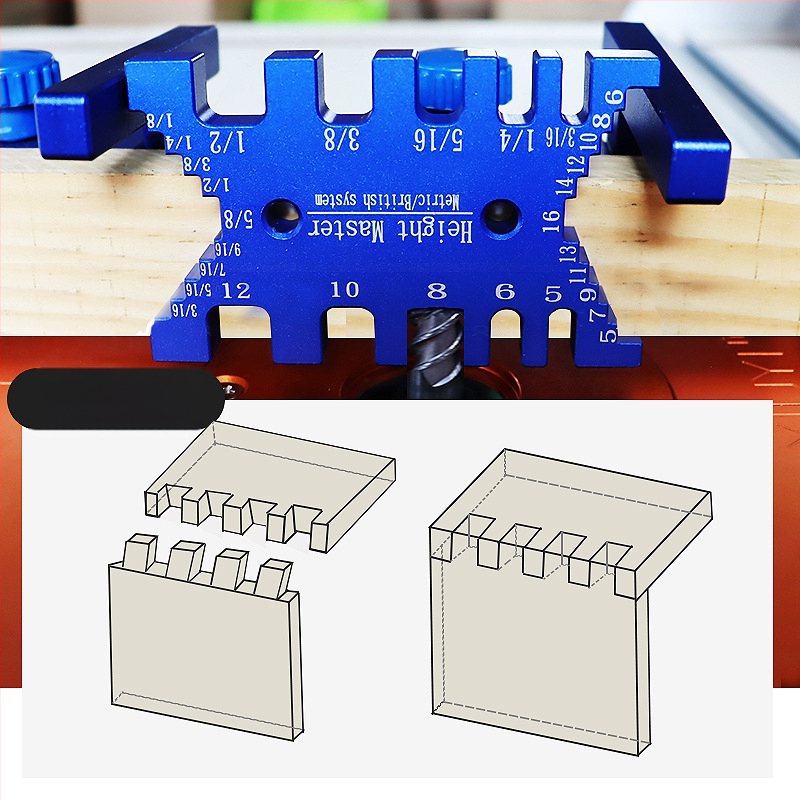 Tenon clamp gauge и измервател на височина за дървообработване – DIY инструмент с метрични и инчови скали, модел KSK-01, съвместим с машини за гравиране и настолен циркуляр