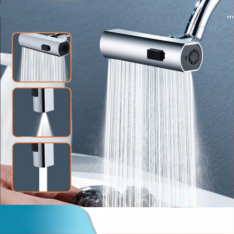 Kuhinjska slavina s zaštitom od prskanja, univerzalna okretna mlaznica, tri načina protoka, produžena glava, tijelo od bakra/plastike, elektroplatirani završetak