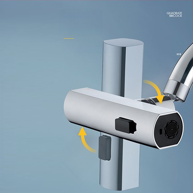 Kuhinjska slavina s zaštitom od prskanja, univerzalna okretna mlaznica, tri načina protoka, produžena glava, tijelo od bakra/plastike, elektroplatirani završetak