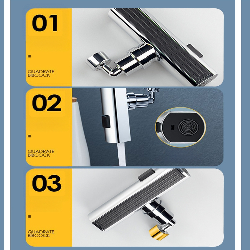 Kuhinjska slavina s zaštitom od prskanja, univerzalna okretna mlaznica, tri načina protoka, produžena glava, tijelo od bakra/plastike, elektroplatirani završetak