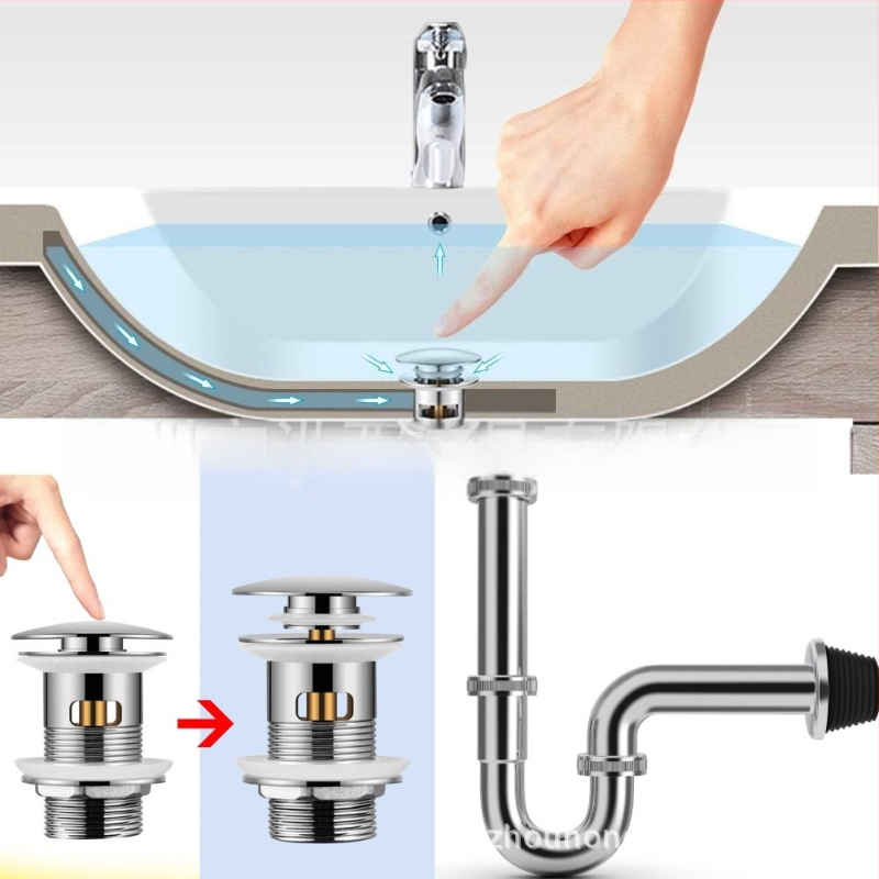 Νιπτήρας μπάνιου με υπερχείλιση και σιφόν, μοντέλο D-009, υλικό ανοξείδωτο ατσάλι και χαλκό, σχήμα γερμανικού στυλ