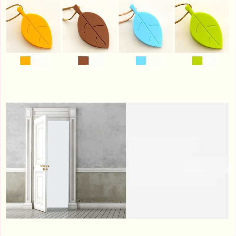 Силиконов дверен упор под формата на лист, карикатурен дизайн, защита против притискане на пръсти за деца