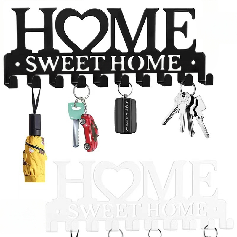 Geležinis raktų kabliukas širdies formos, be gręžimo, sieninis organizatorius su 4 kabliukais, 3 kg apkrova