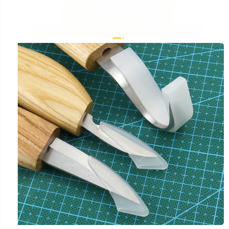 3 dalių medienos drožybos įrankių rinkinys: drožtuvės peilis, šaukštų peilis ir šlifavimo įrankis – rankų darbo raštai