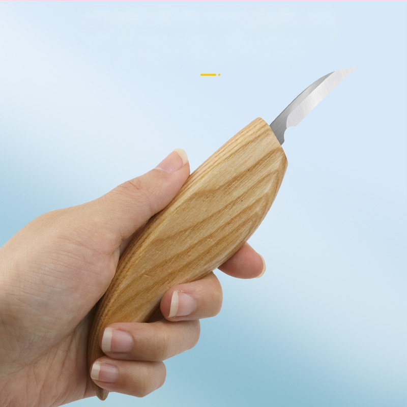 3 dalių medienos drožybos įrankių rinkinys: drožtuvės peilis, šaukštų peilis ir šlifavimo įrankis – rankų darbo raštai