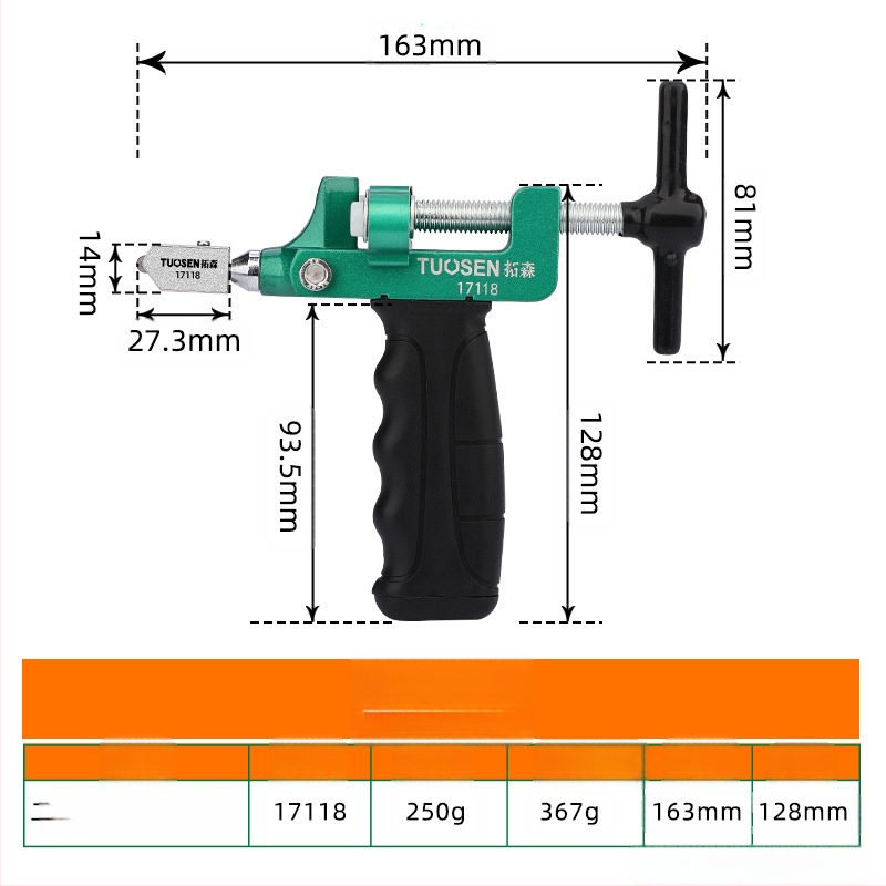 Topson ролерен нож за стъкло с двоен дизайн за откриване на граници – за рязане на стъкло и плочки, дебелина на рязане 3–10 мм