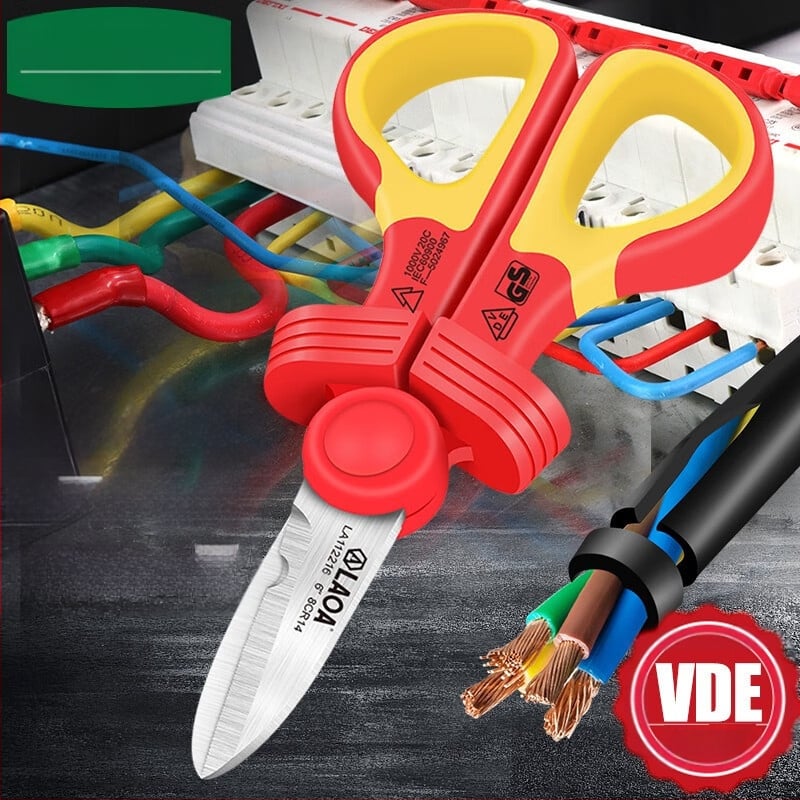 Old A Tool Izoliuotos elektros žirklės su VDE izoliacija, namų naudojimui, daugiafunkcinės kabelių kanalų žirklės, modelis LA112216