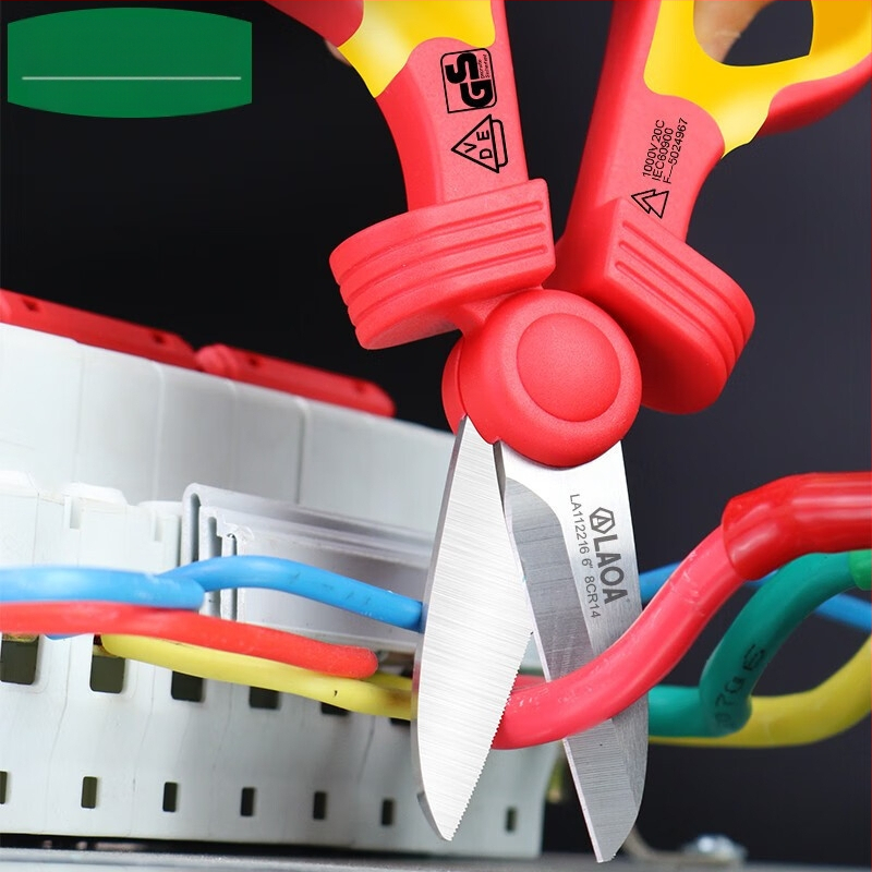 Old A Tool Izoliuotos elektros žirklės su VDE izoliacija, namų naudojimui, daugiafunkcinės kabelių kanalų žirklės, modelis LA112216