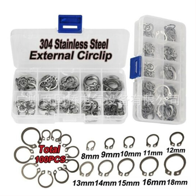 304 nerūdijančio plieno C tipo žiedinis circlipas ašiai, krimpavimo montavimui, modelis 000842, elektrinėms taikymo sritims