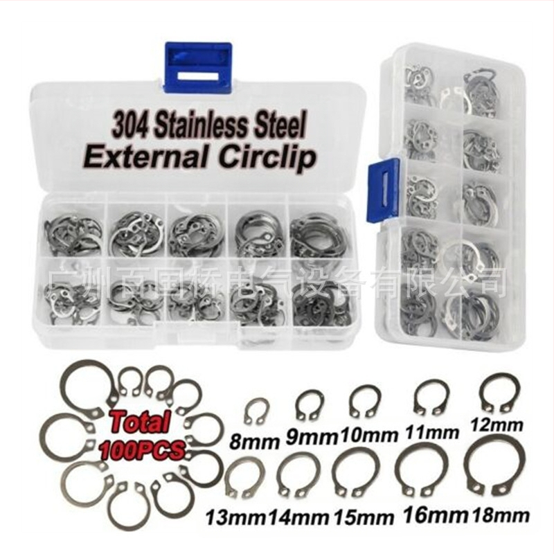 304 nerūdijančio plieno C tipo žiedinis circlipas ašiai, krimpavimo montavimui, modelis 000842, elektrinėms taikymo sritims