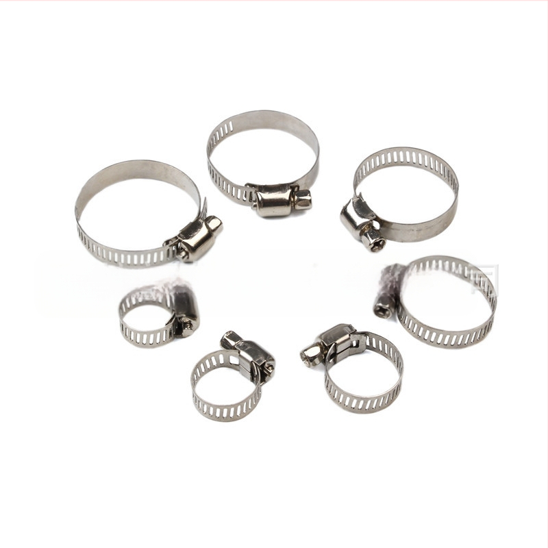 Set stezaljki za crijeva od nehrđajućeg čelika, nominalni promjeri 8–12, 10–16, 13–19 i 16–25 mm; pogodno za vodovodne i plinske cijevi te druge pričvrsne namjene.