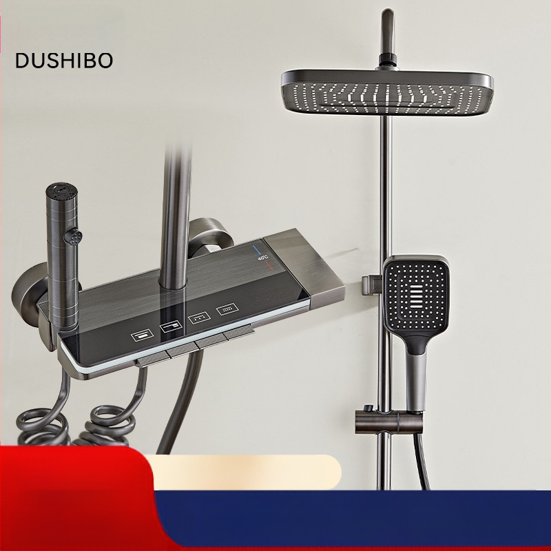 Space Aluminum dušo komplektas su skaitmeniniu ekranu, LED apšvietimu ir lietaus funkcija; paslėptas montavimas, kvadratinė dušo galvutė, model HS03030201Q