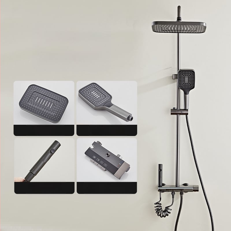 Space Aluminum dušo komplektas su skaitmeniniu ekranu, LED apšvietimu ir lietaus funkcija; paslėptas montavimas, kvadratinė dušo galvutė, model HS03030201Q