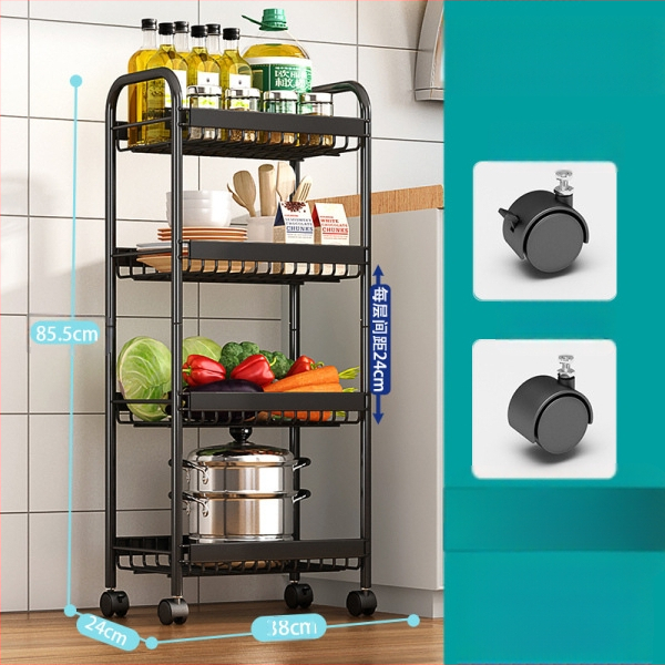 Virtuvės tarpo laikiklis – daugiafunkcinis, mobilus, be montavimo – anglies plienas, mikrobangų krosnelės lentyna, vaisiams ir daržovėms