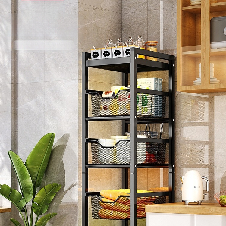 Virtuvės tarpo laikiklis – daugiafunkcinis, mobilus, be montavimo – anglies plienas, mikrobangų krosnelės lentyna, vaisiams ir daržovėms