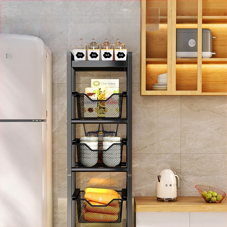 Virtuvės tarpo laikiklis – daugiafunkcinis, mobilus, be montavimo – anglies plienas, mikrobangų krosnelės lentyna, vaisiams ir daržovėms