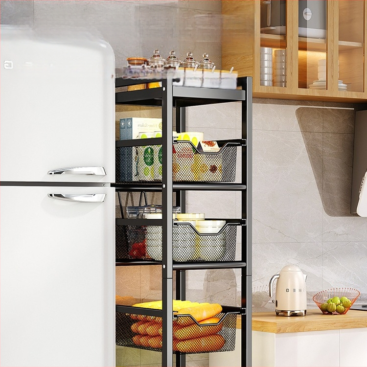 Virtuvės tarpo laikiklis – daugiafunkcinis, mobilus, be montavimo – anglies plienas, mikrobangų krosnelės lentyna, vaisiams ir daržovėms