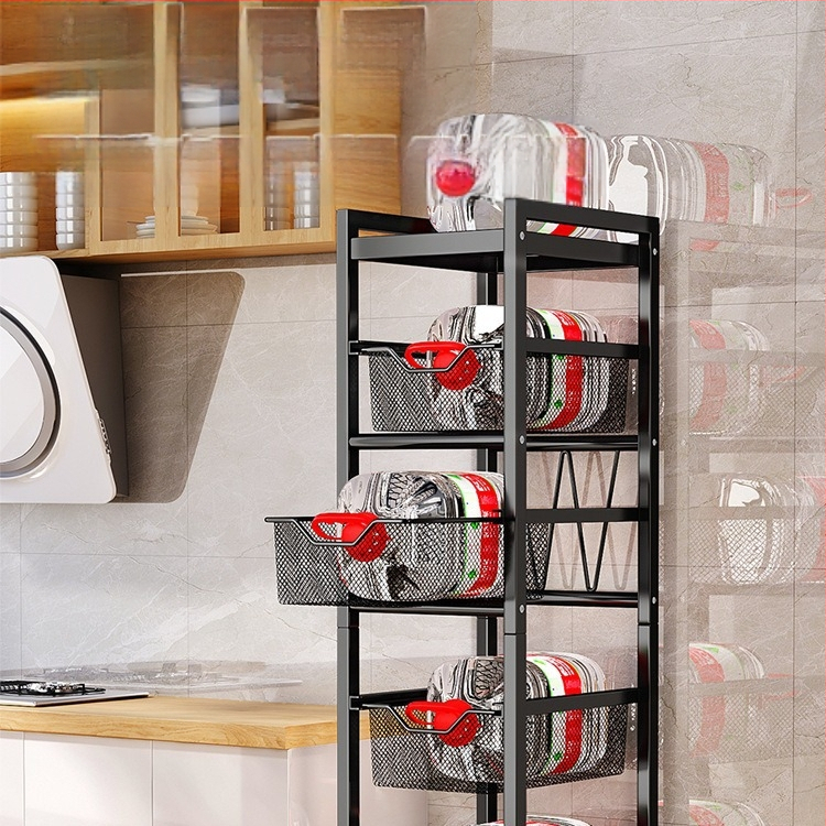 Virtuvės tarpo laikiklis – daugiafunkcinis, mobilus, be montavimo – anglies plienas, mikrobangų krosnelės lentyna, vaisiams ir daržovėms