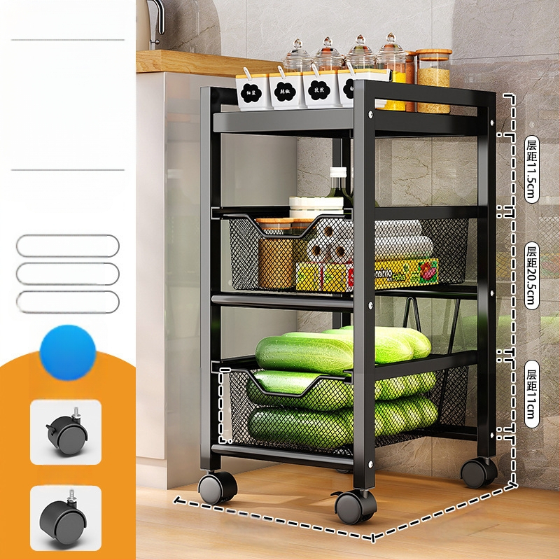 Virtuvės tarpo laikiklis – daugiafunkcinis, mobilus, be montavimo – anglies plienas, mikrobangų krosnelės lentyna, vaisiams ir daržovėms