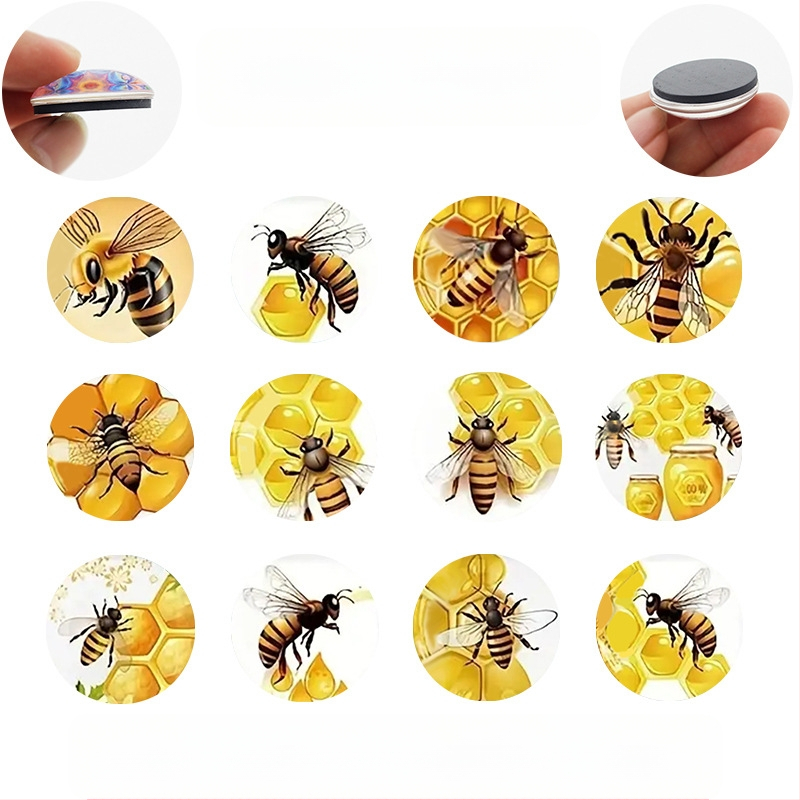 Γυάλινα μαλακά μαγνητικά αυτοκόλλητα ψυγείου — μοτίβο Κυψέλη μελισσών, 25–50 mm, 8–50 g, προσαρμοζόμενες μορφές