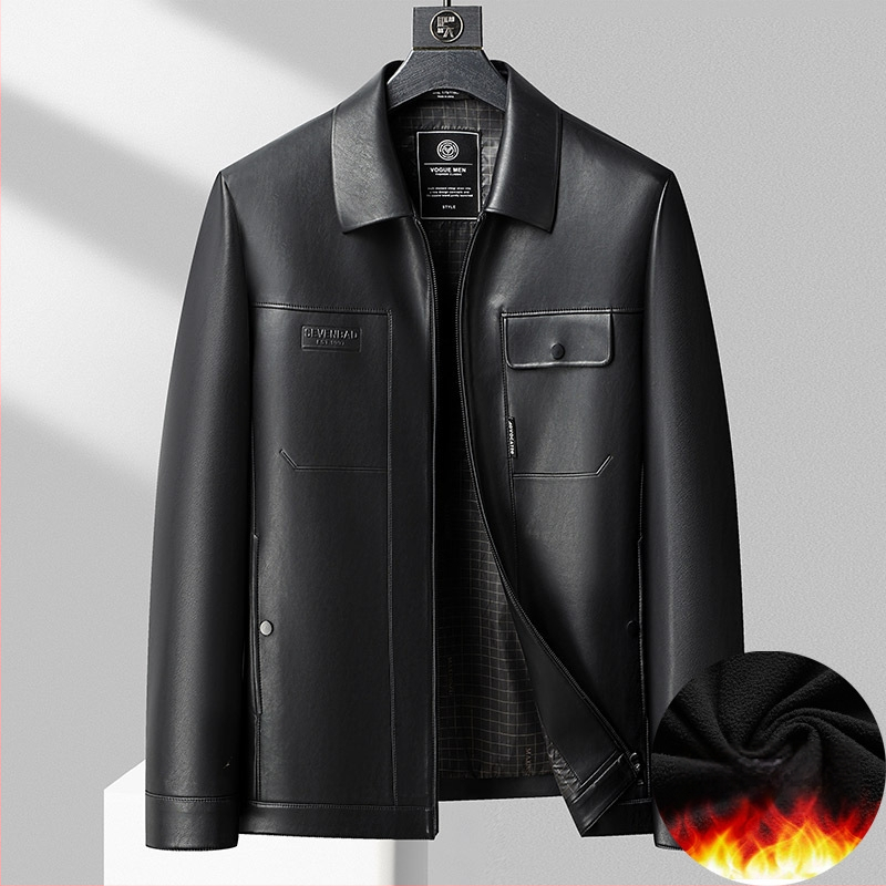 Vyrų PU odinė striukė, stovinčiu apykakle, užtrauktukas, laisvas kirpimas, šoninės kišenės, ruduo 2024