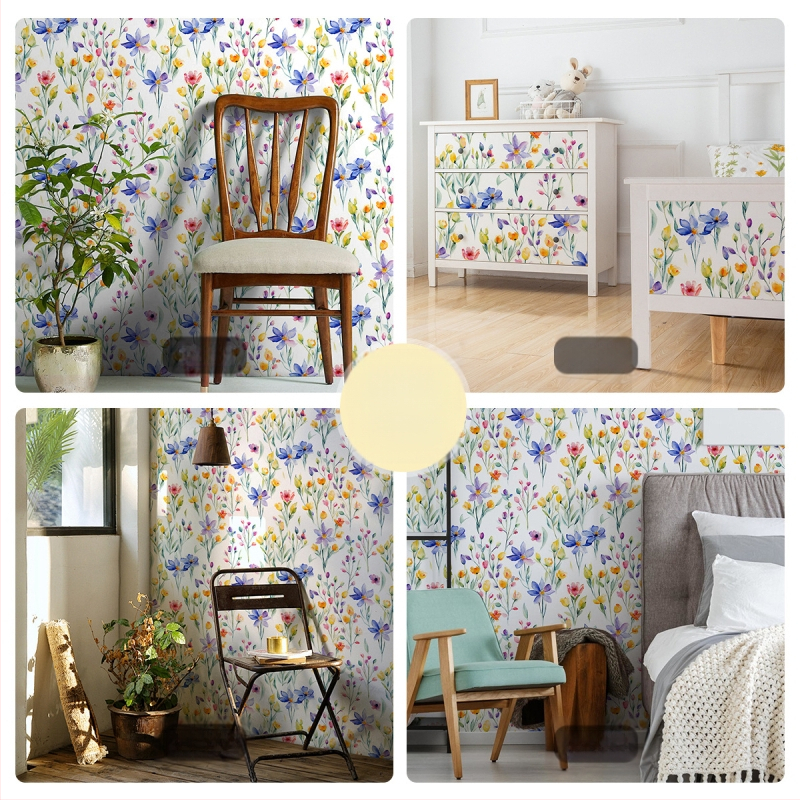 Lipnūs PVC tapetai su žalios augalų motyvais ir gėlių šakelėmis, šiuolaikiškas minimalistinis stilius, premium (Funkcija: lipnūs; Medžiaga: PVC; Sluoksnis: PVC; Stilius: modernus minimalistinis; Klasė: premium)