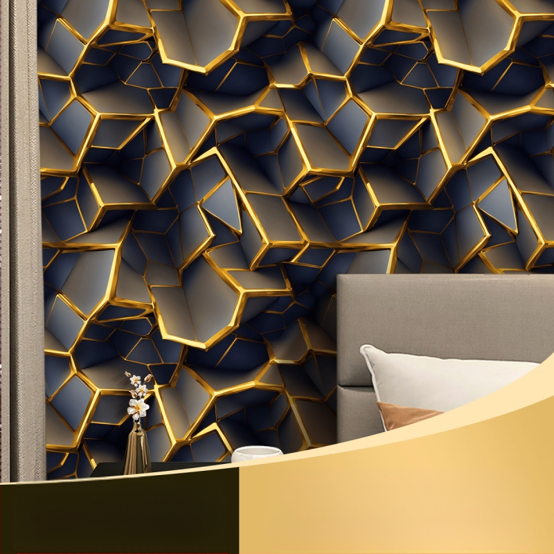 3D geometriniai klijuojami PVC tapetai moderniai minimalistinei miegamajai, abstraktus dizainas.